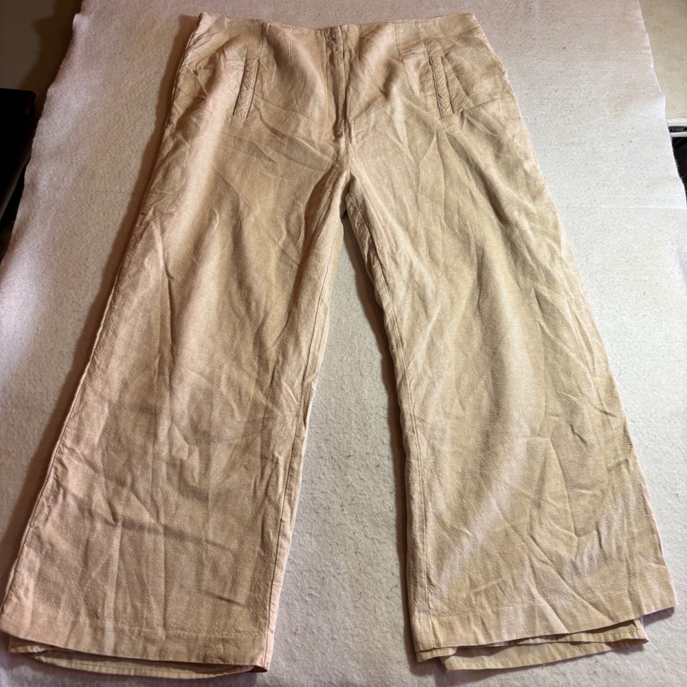 JASON WU Linen Blend Wide Leg Pants Beige Size 12 Cropped Weave